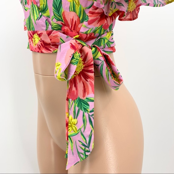 Lost + Wander Pink Floral Wrap Cropped Top - Picture 3 of 11